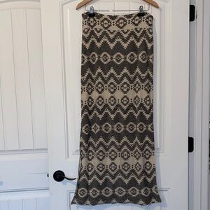 Western Print Gray and Cream Maxi Skirt with Side Slits